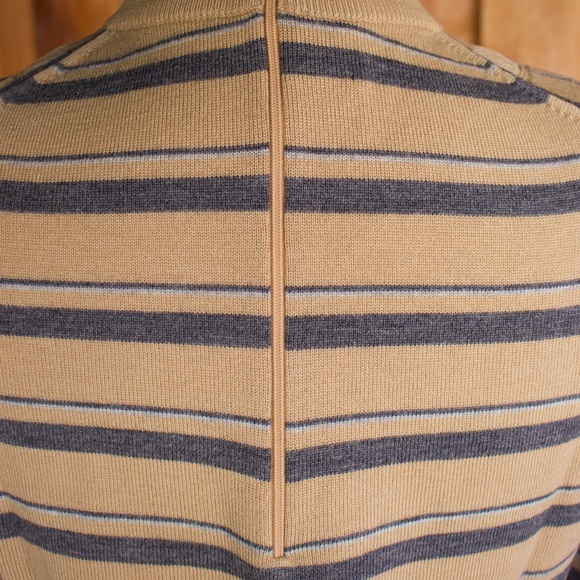 Vintage I. Magnin Jaeger 100% Wool Brown & Grey Chevron Knit Moch Neck Sweater - Picture 13 of 15